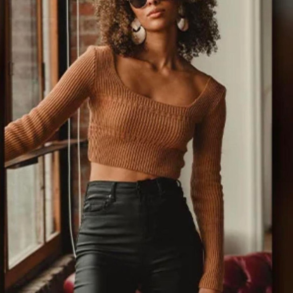 12th Tribe Monarch Orange Knit Crop Top Sweater